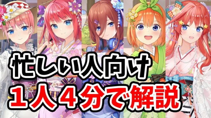 【放置少女】五等分の花嫁コラボキャラ１人４分で一気見解説動画。