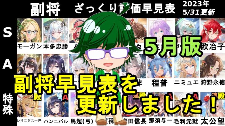 【放置少女副将特集】5月版みんなで作ろう視聴者参加型副将評価早見表！【デフ】