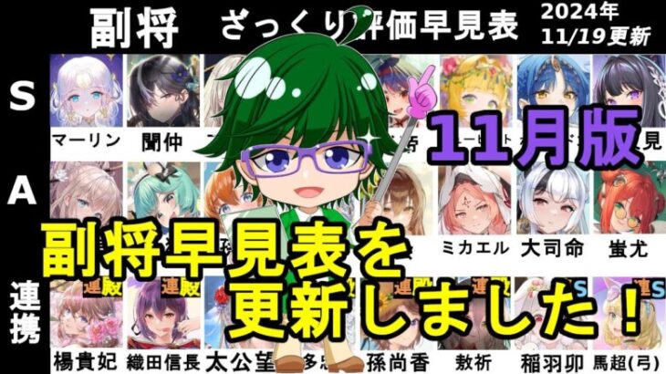 【放置少女副将特集】11月版副将評価早見表！【デフ】