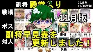 【放置少女副将特集】11月版副将評価早見表！【デフ】