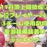 【放置少女】トッププレイヤーの対人使用副将・聖淵装備装着率ランキング（11月頂上闘技場版）