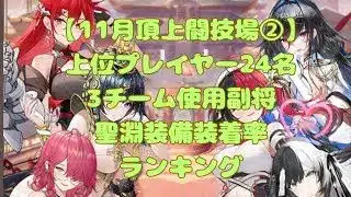 【放置少女】トッププレイヤーの対人使用副将・聖淵装備装着率ランキング（11月頂上闘技場版）