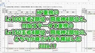 【放置少女】HP重視のLv100王者2部位・闘鬼神4部位と、付加ステータス重視のLv150王者4部位・闘鬼神2部位の、どちらが良さげかを検証した（2026.1.7）【ブラウザ版 無課金 王者装備縛り】