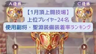 【放置少女】1月頂上闘技場の上位プレイヤー使用副将・聖淵装備装着率ランキング（最新の対人環境のトレンドを紹介します）