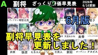 【放置少女副将特集】2026年6月版副将評価早見表！【デフ】