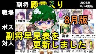 【放置少女副将特集】2026年8月版副将評価早見表！【デフ】