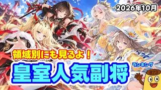 【放置少女】2026年10月 皇室人気副将ランキング！領域別にも見ます！